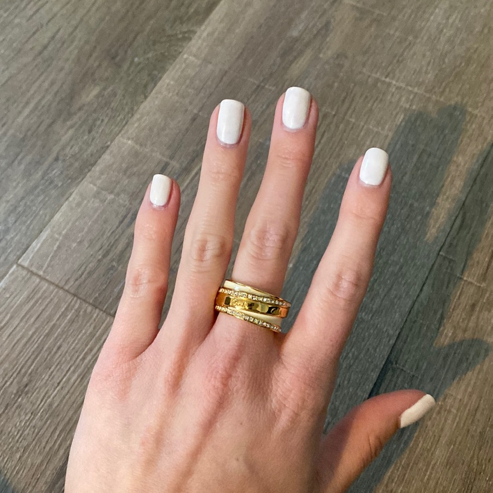 Coach Gold-Plated Ring with Crystals & White Enamel